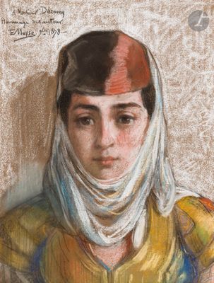 an image of a painting of a woman with a scarf on