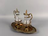 pair of antique silver plated tea and coffee set on tray
