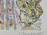 a drawing of a vase with flowers in it