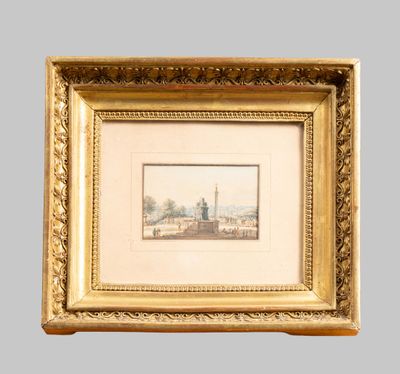 an old picture of a picture of a city in a gold frame