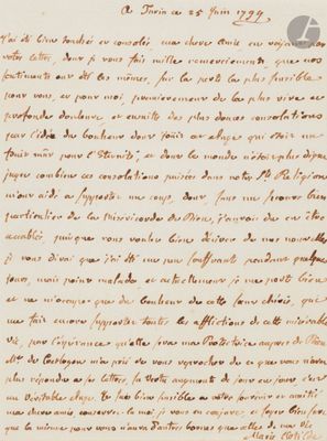 MARIE-CLOTILDE de France. L.A.S., Turin 25 juin 1794, à Mme …