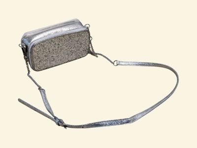 silver glitter cross body bag with strap and shoulder strap