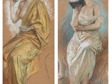 two paintings of a woman reading a book and a woman reading a book