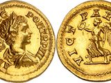 a gold coin with an image of a woman and a man on it