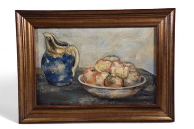 Henry FRUGIER (1876-?) "Nature morte aux pommes et à la cruc…