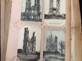 four pictures of a building on a piece of old paper