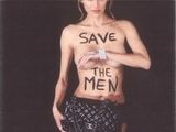 a woman that has a message on her chest