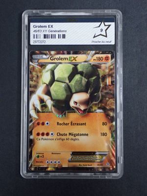 a close up of a card in a plastic case on a table
