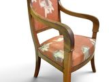 an image of a wooden chair with a floral upholstered seat