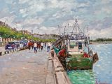 un tableau représentant un bateau amarré à un quai