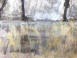 a painting of two people standing on a hill