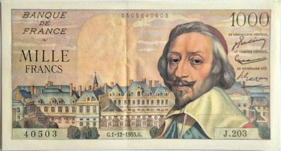 1000 francs Richelieu 1/12/1955, SUP+