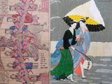 a picture of a book with a picture of two women holding umbrellas