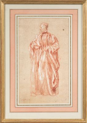 a drawing of a man in a robe and a hat