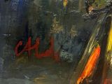 a painting of a fire in the corner of a room