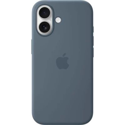 the back of a blue iphone case with an apple logo on it