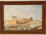 painting of a view of the temple of posena and the ruins of the temple of posena