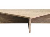 beige marble coffee table with a triangle shaped top