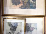 two framed pictures of a man and a woman sitting on a couch
