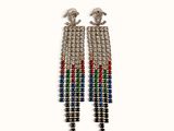 a pair of multicolored earrings on a white background