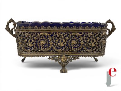 a blue and gold box on a white background