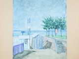 une aquarelle représentant une vue de plage