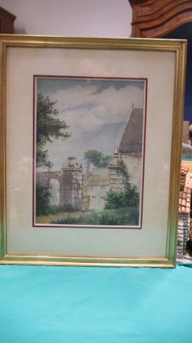 Aquarelle signée « entrée de maison »