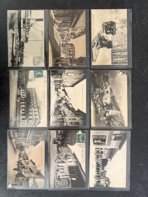 several old black and white photographs of a train on a train track