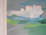 a picture of a painting of a castle in the middle of a field