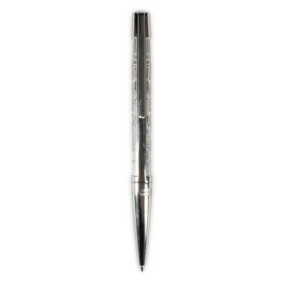 the pen is black and silver with a silver tip
