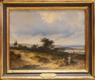 an image of a painting of a landscape with people on a hill