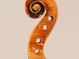 a close up of the back of a violin with a fiddle in the foreground