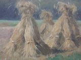 painting of a group of straw bales sitting in a field