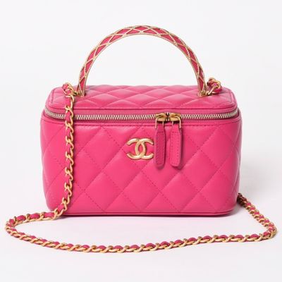 chanel pink quilted leather mini vanity case