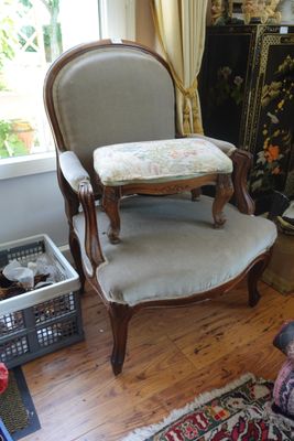 un chien assis sur une chaise dans le salon