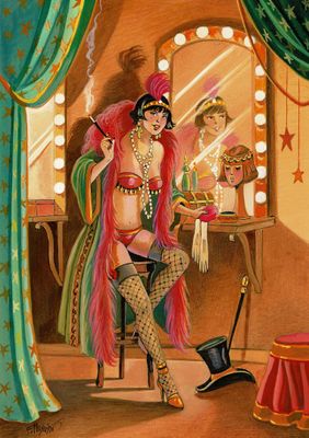 painting of a woman sitting in front of a mirror in a dressing room