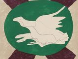 une image représentant un tableau où l'on voit un oiseau volant au-dessus d'un cercle vert