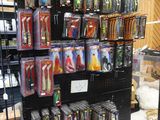 many different types of toothbrushes on display in a store