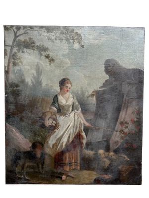 une image représentant un tableau où figurent une femme et un homme dans un décor boisé