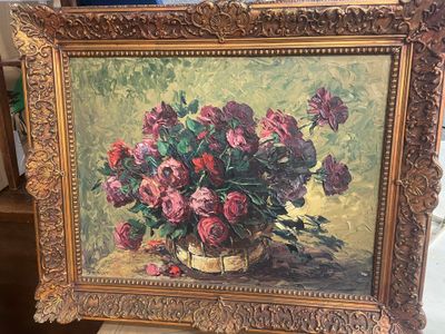 D. FOREST Bouquet de roses Huile sur panneau - Photo 1