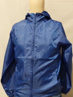 the back of a mannequin wearing a blue jacket and jeans