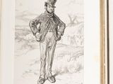 an old book with a drawing of a man in a top hat