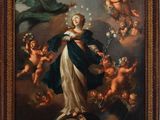 un tableau représentant l'Immaculée entourée d'anges et de chérubins