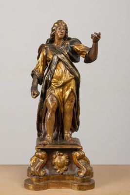 Personnage céroféraire en bois sculpté, polychrome et doré