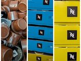 three different pictures of a box of chocolates and a box of coffee