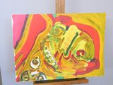 a picture of a painting on a easel in a room