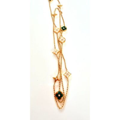 gold plated necklace with green glass beads and chain