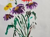 a picture of a painting of a bunch of flowers in a vase