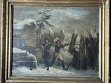 painting of two men in military uniforms standing in front of a wall