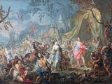 an image of a painting of a group of people in a forest